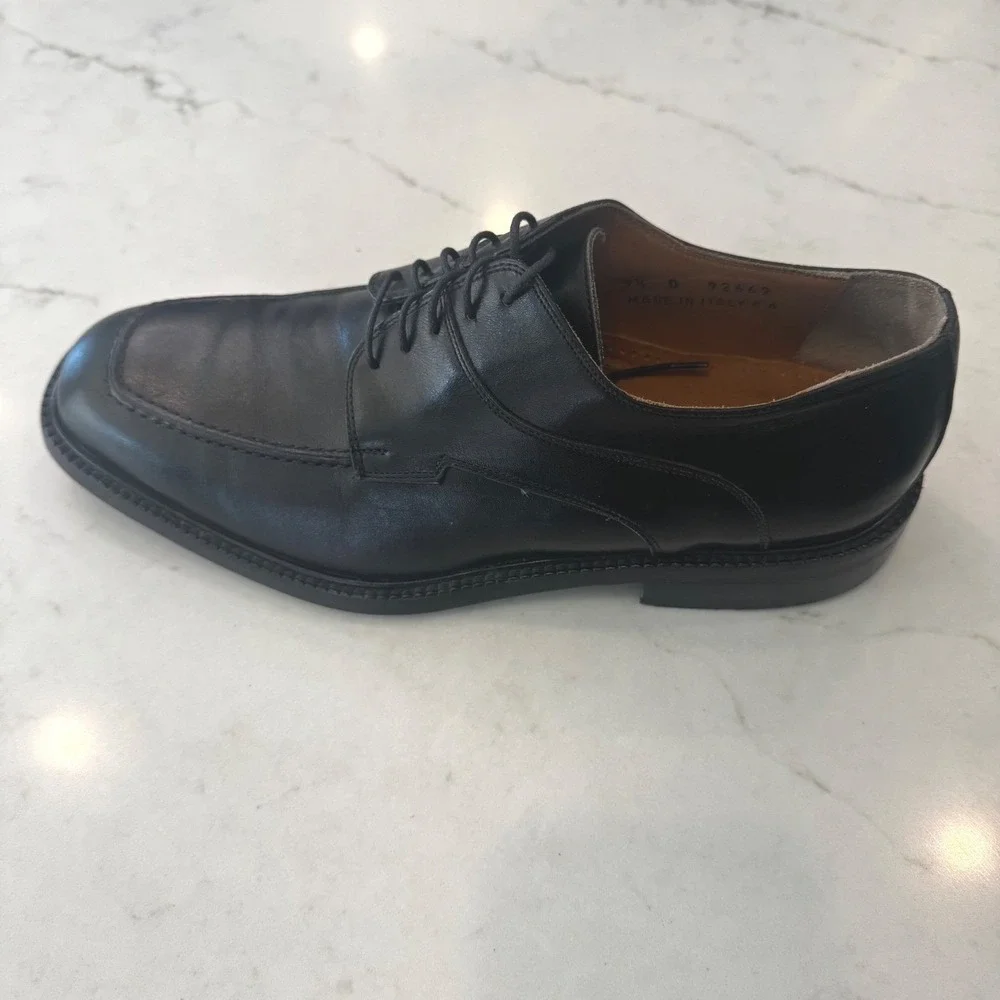 Florsheim Imperial Men 9.5D Black Leather Apron Toe Derby Dress Shoes Italy 9266